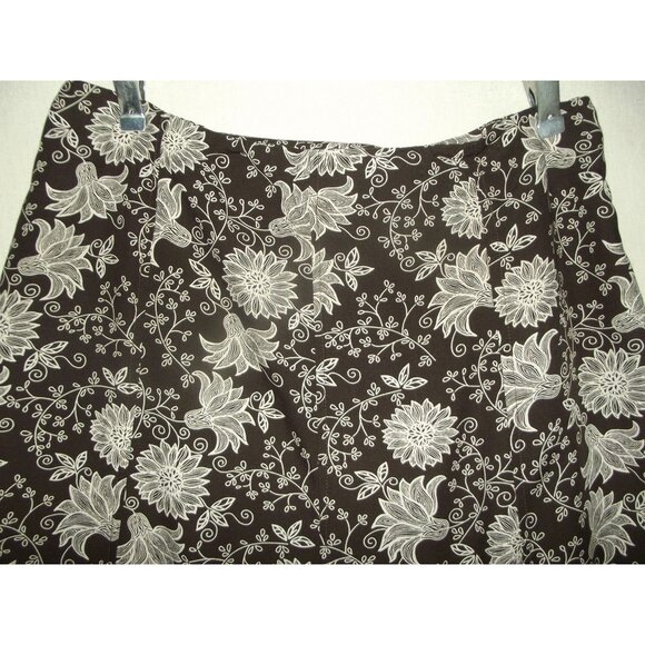 Christopher & Banks Skirt Size Large Brown White Floral Print A-LIne Midi Rayon - Picture 2 of 8